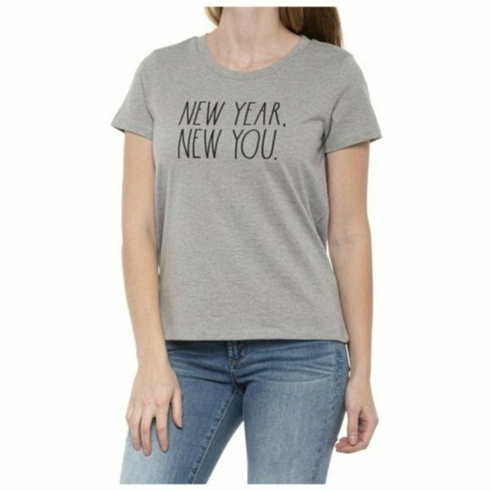 Rae Dunn "New Year New You" Graphic Print T-Shirt Women's XS Heather Gray‎ NEW